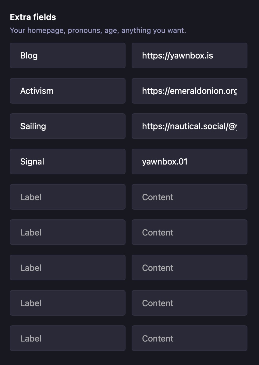 profile fields screenshot