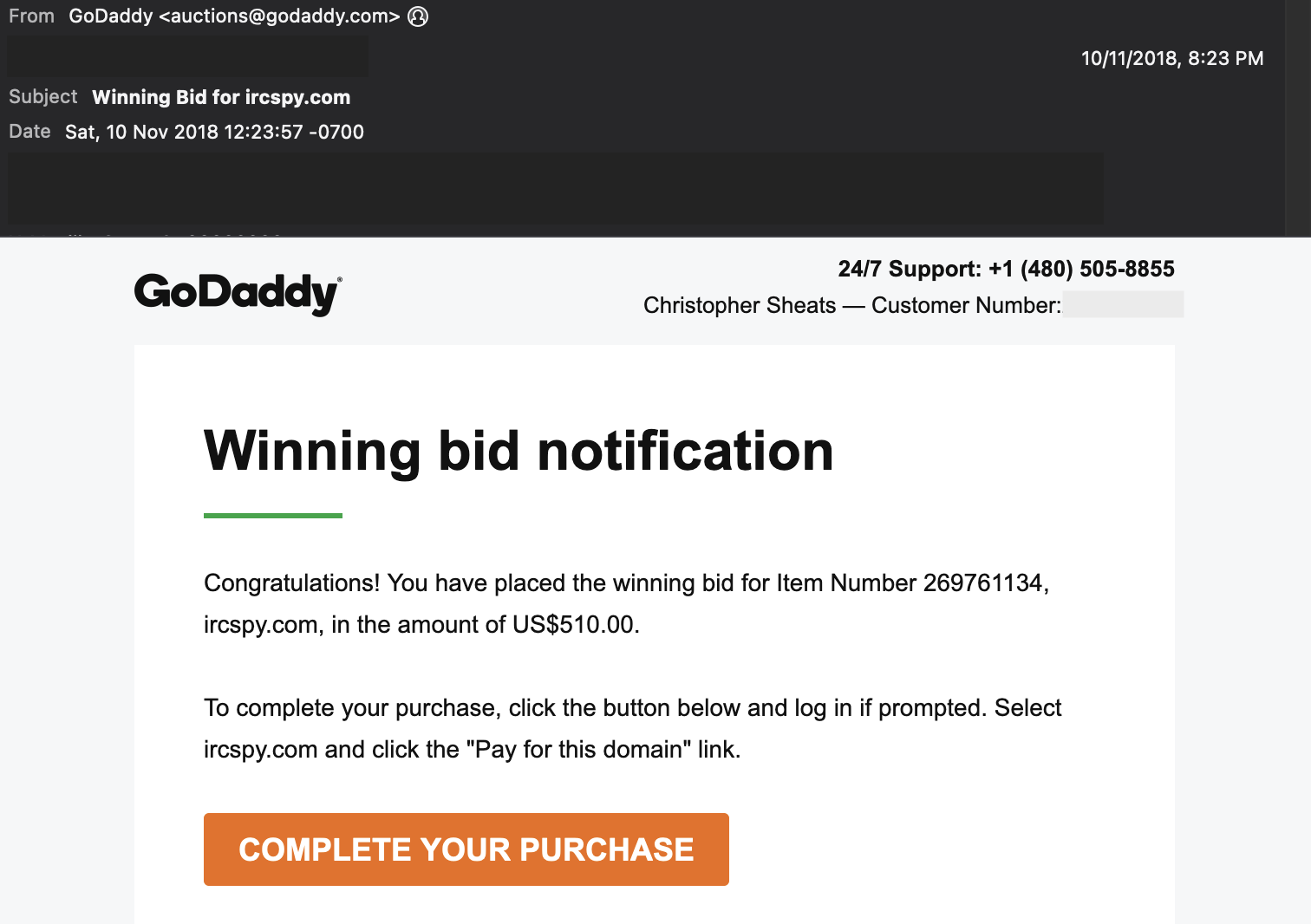 winning ircspy.com from godaddy auctions